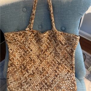 Elegant Woven Brown Leather Satchel